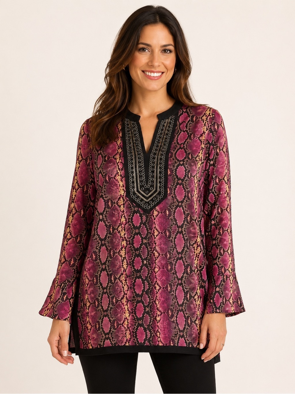 MICHAEL Michael Kors Purple Snake Print Embellished Tunic Top Size L